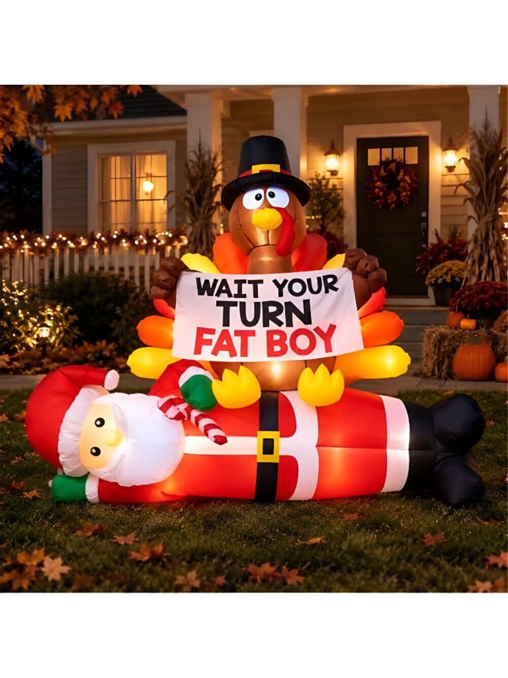 5.5 FT Thanksgiving Outdoor Decoration Turkey Sitting on Santa Inflatable